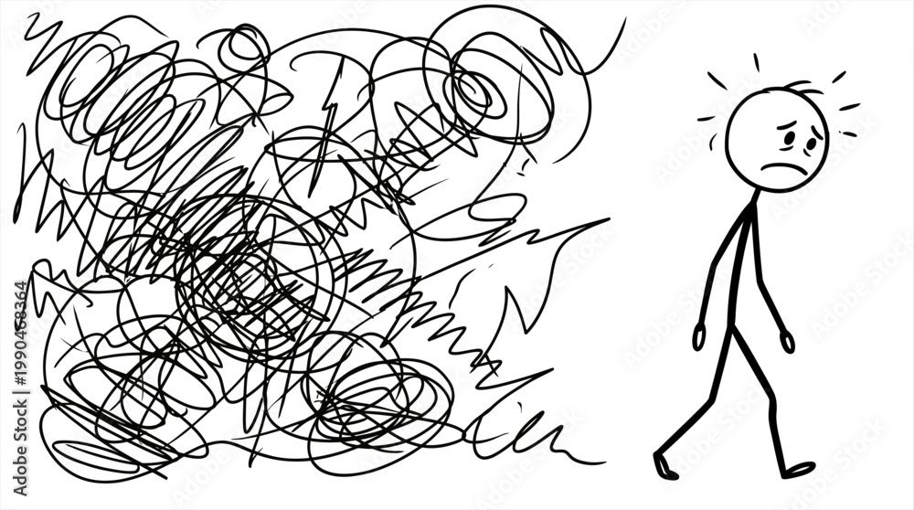 Fototapeta premium Conceptual illustration of a person feeling stressed, confused, and burdened by problems