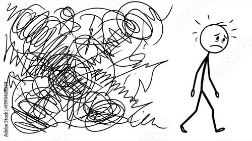 Conceptual illustration of a person feeling stressed, confused, and burdened by problems