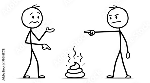 Stick figures arguing over a pile of feces in an argument illustration