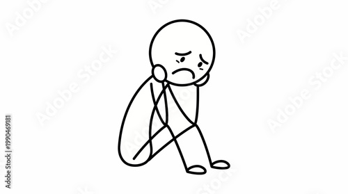 Simple cartoon stick figure expressing deep sadness and emotional distress