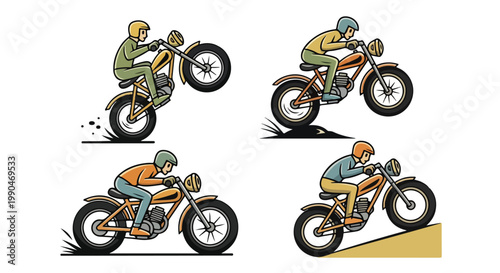 Motorcycle rider actions illustration set