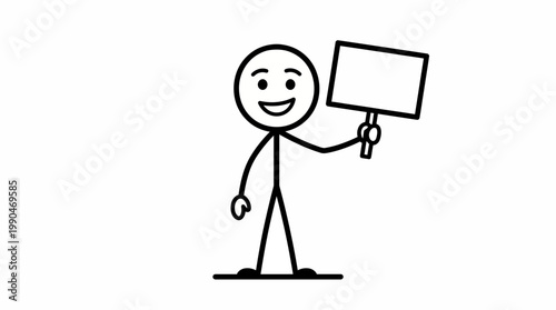 Stick Figure Holding Blank Signboard for Message or Advertisement