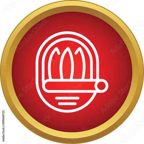 Canned sardines in a red and gold round icon representing preserved seafood