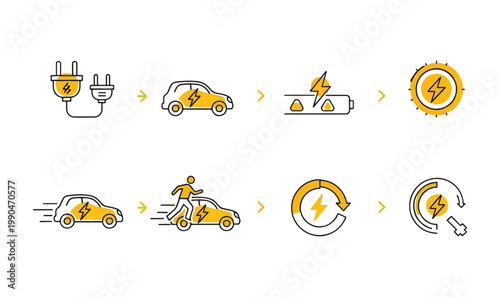 Premium EV Charging Process  Energy Lifecycle Infographic - Step-by-Step Electric Vehicle Power Flow, Battery Health  Renewable Energy Transformation Graphics