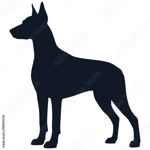 Doberman Pinscher Silhouette: Black Minimalist Standing Dog Vector for Security Logo and Pet Breed Branding