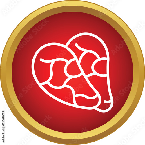 Stylized beef steak icon with a red circle and gold border