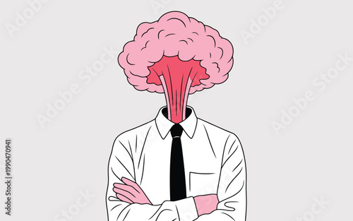 Surreal portrait a man with a brain replacing his head conceptual art