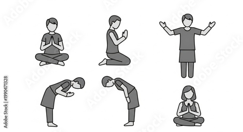 Collection of Diverse Yoga Poses and Meditation Stances.