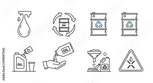 Set of Icons Representing Oil Industry and Hazardous Materials.