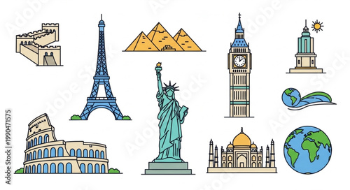 Collection of Famous World Landmarks and Travel Destinations.