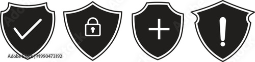 Security shield icon set. Cyber security shield icon set with lock symbols. ector illustration featuring protection symbols, check marks, and lock signs. ideal for safety interfaces, cybersecurity app