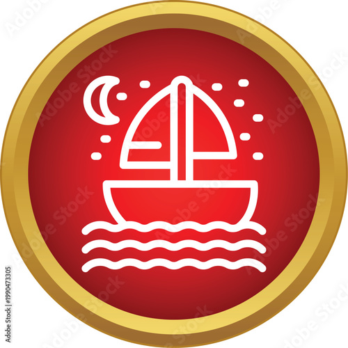 Sailboat on waves with moon and stars illustrating night navigation or travel