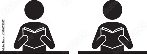 Two people reading book silhouettes vector illustration depicting students or individuals engaged in study or learning.