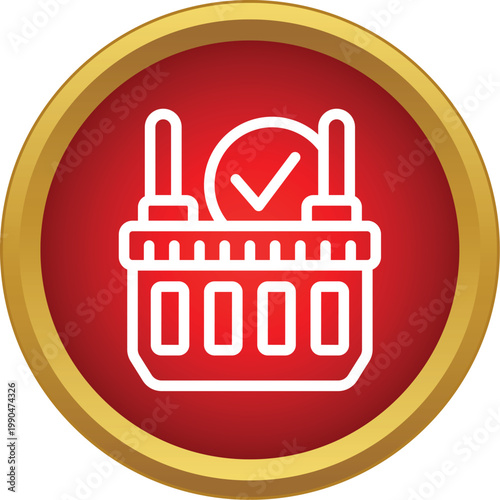 Shopping basket icon with check mark confirming successful e commerce transaction