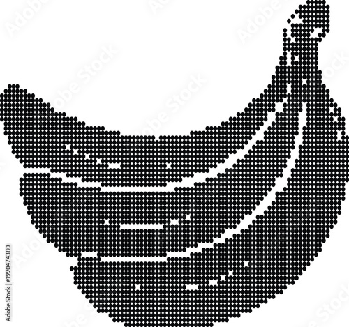 Banana bunch fruit drawing with black circle dots for tropical food and grocery branding.