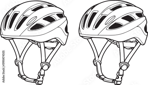 Bicycle cycling helmet safety gear protection for head sport recreation equipment outline illustration front view.