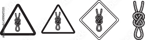 Warning sign with rabbit ears knot. black rope knot in a triangle. nautical knot symbol. black and white icon vector illustration.