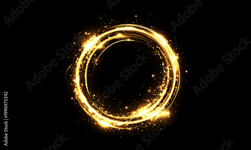 Obraz na płótnie A glowing golden circular light ring features bright swirling sparks and radiant