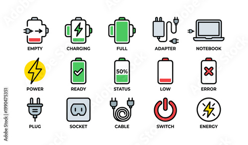 Battery icons showing charge states and power accessories