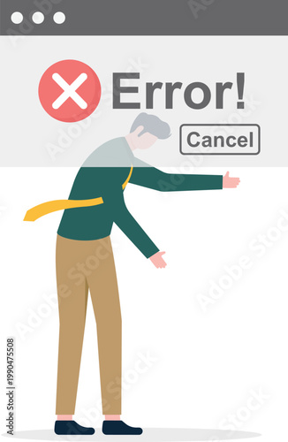 Businessman carrying an error message on his head