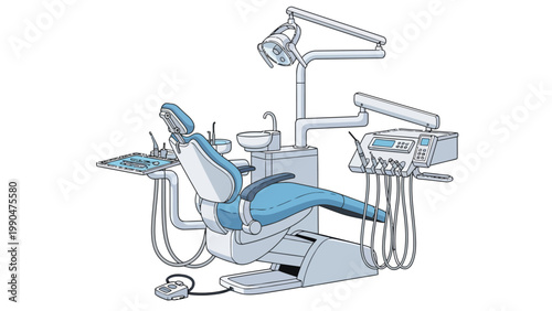 Modern Dental Chair and Equipment Illustration.