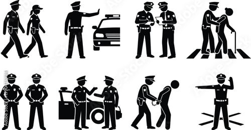 Daily duties and scenarios of police officers in action Vector
