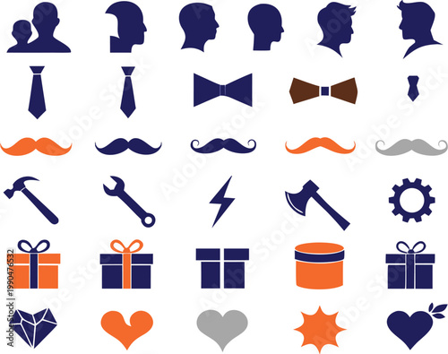 Men's accessories and symbols icon set graphic