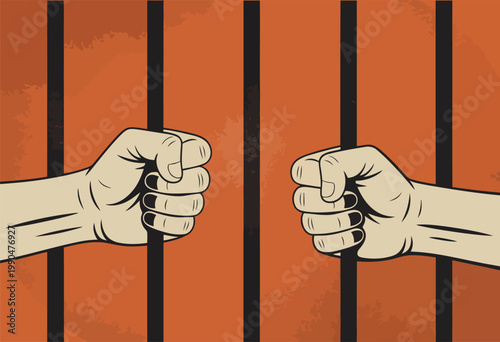Fists clenched against bars a symbol of imprisonment and struggle for freedom