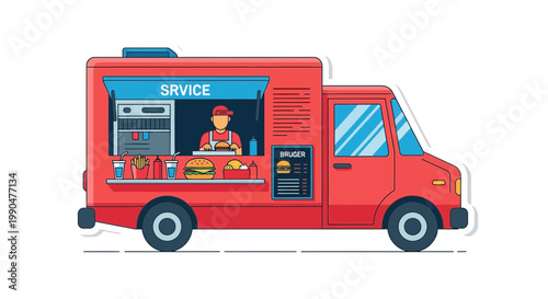 Food truck with burger and fries