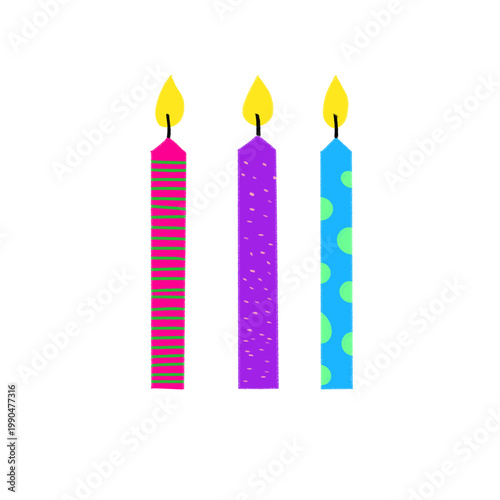 Hand-drawn birthday candle element in a playful style.Transparent PNG file, perfect for party invitations, greeting cards, stickers.