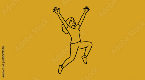 Joyful Woman Leaping with Arms Raised in Celebration.
