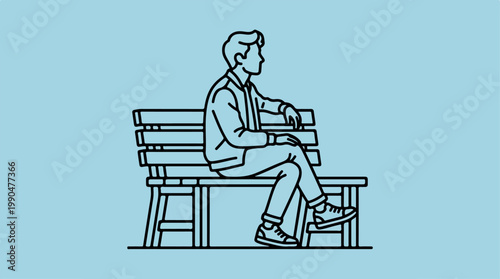 Man sitting on a bench, contemplating the surroundings in a park.