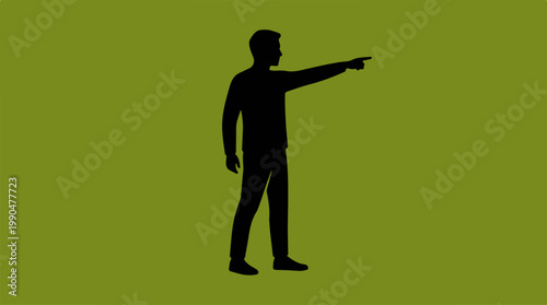 Silhouette of a man pointing his finger towards the right side.