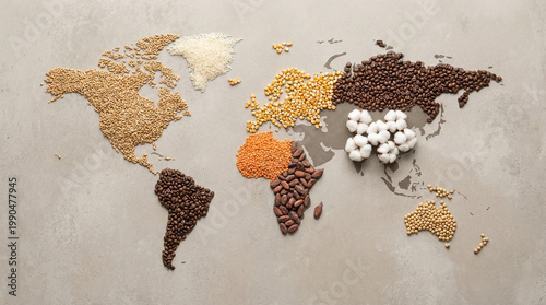 World map made from raw agricultural materials shows global food supply connections