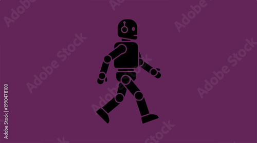 Walking robot silhouette on a purple background, modern design.