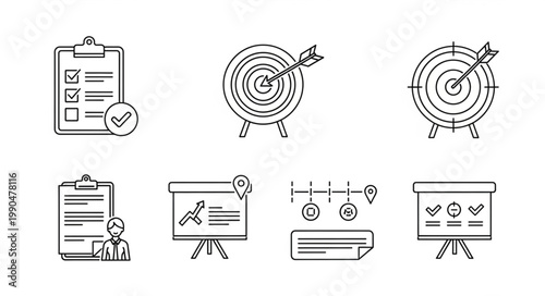 Business strategy icons for planning and goal achievement.