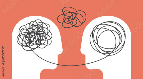Mental health illustration untangled thoughts and complex emotions represented visually