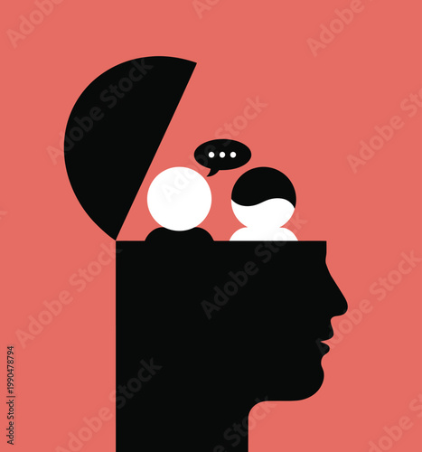 Conceptual illustration of internal dialogue and thought process within the human mind