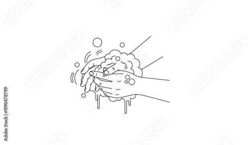 Hand washing outline icon soap foam hygiene line art vector illustration