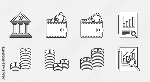 Financial Icons Representing Banking Money and Growth.