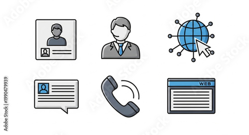 Contact Icons Representing Communication and Business Services.
