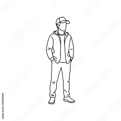 Man cap outline vector flat illustration design on white background