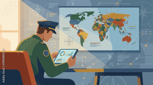 Pilot analyzing global flight data on a digital tablet