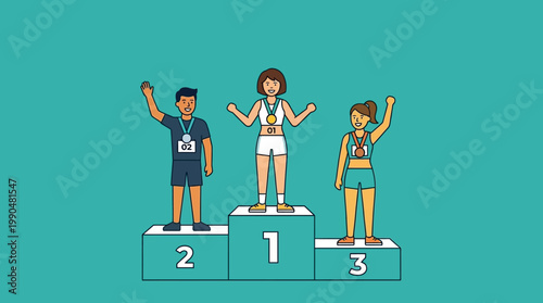 Athletes celebrating on a podium after winning medals at a sporting event