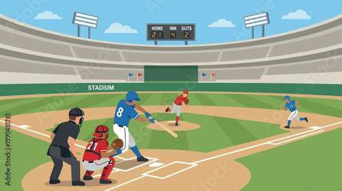 Baseball game action captured from the viewpoint of the pitcher during a professional match at a large stadium
