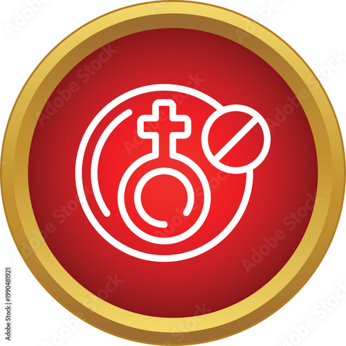 Female gender symbol inside a circle with a stop sign representing birth control
