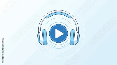 Crisp and Clear Audio Experience with Modern Headphones and Play Button Illustration, Representing Music and Sound