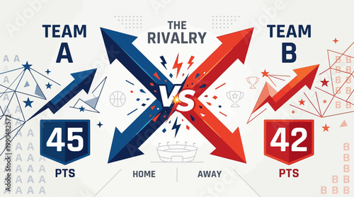 Dynamic Sports Rivalry Infographic Displaying Team Performance Statistics and Competitive Score Comparison for a Thrilling Matchup
