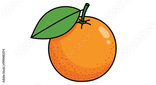 Simple vector illustration of an orange with green leaf