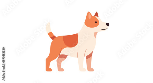 Cute cartoon dog illustration with red and white fur on white background